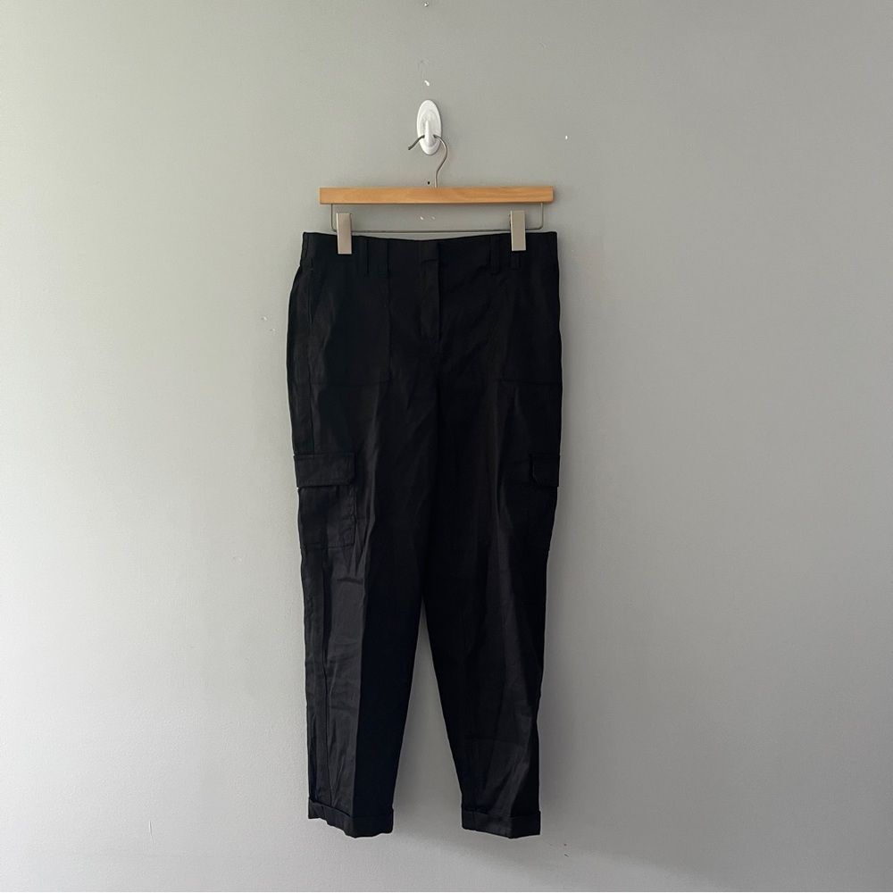 Chicos Black Linen Blend Cargo Pants Cuffed Size Small